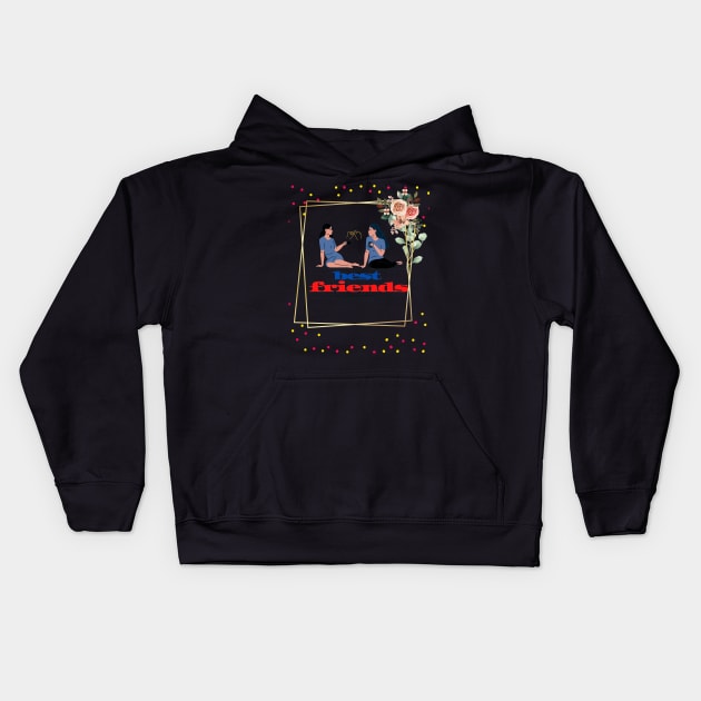 golden portrait painting with a writing that represents in itself the entire work A Day Among Friends Kids Hoodie by JENNEFTRUST